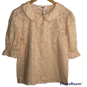 NEW BB DAKOTA STEVE MADDEN babydoll collar Puff sleeve embroidered design size S